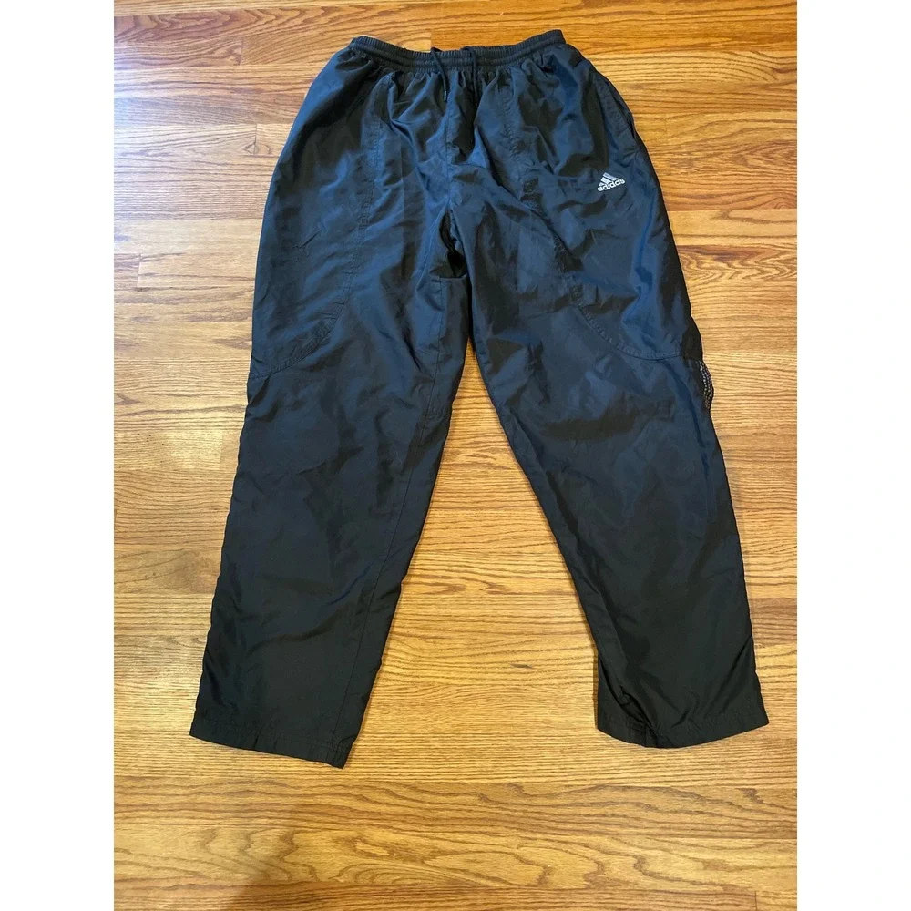 Adidas Mens Track Pants XL Black Vintage 90s Baggy Snap Sides Stripes Logo